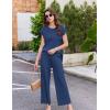 imageEkouaer Lounge Sets for Women Two Piece Outfits Knit Cap Sleeve Tops Wide Leg Pleated Pants Casual Dressy Sweater SetsIndigo