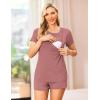 imageEkouaer Maternity Nursing Pajamas Set Short Sleeve Breastfeeding Sleepwear Double Layer Postpartum Top and Shorts SetPurple Red