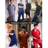 imageEkouaer Men Satin Silk Pajamas Set 2 Piece Button Down Sleepwear Long Pants Loungewear with PocketsDeep Purple