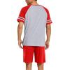 imageEkouaer Mens Pajama Short Sets Short Sleeve Crewneck Pajama Lounge Set Raglan SleepwearLight Greyred
