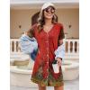imageEkouaer Nightgowns for Women 2 Pack Button Down Sleepshirt Short Sleeve Nightshirt Soft Sleepwear V Neck Pajama DressBlackRed Feather
