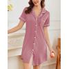 imageEkouaer Nightgowns for Women Button Down Sleepshirt Short Sleeve Nightshirt Boyfriend Pajamas V Neck Nightdress SXXXLGrey Purple