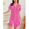 imageEkouaer Nightgowns for Women Button Down Sleepshirt Short Sleeve Nightshirt Boyfriend Pajamas V Neck Nightdress SXXXLRose Red Leopard
