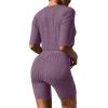 imageEkouaer Pajamas 2 Piece Lounge Sets Ribbed Knit Matching Outfits Tshirt Biker Shorts Sleepwear Loungewear SweatsuitsDark Purple