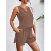 imageEkouaer Pajamas Tank Top and Shorts Lounge Sets Waffle Knit V Neck Pj Short Sets Casual Outfits for WomenBrown