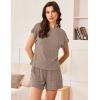 imageEkouaer Pajamas for Women Ribbed Knit Lounge Set Cap Sleeve Top and Shorts Loungewear Sleepwear with Pockets SXXLBrown