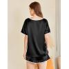 imageEkouaer Satin Pajama Set for Women 2 Piece Silk Pjs Soft Short Sleeve Sleepwear Top with Ruffle Shorts SXXLBlack