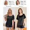 imageEkouaer Satin Pajama Set for Women 2 Piece Silk Pjs Soft Short Sleeve Sleepwear Top with Ruffle Shorts SXXLBlack
