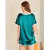 imageEkouaer Satin Pajama Set for Women 2 Piece Silk Pjs Soft Short Sleeve Sleepwear Top with Ruffle Shorts SXXLBlue Green