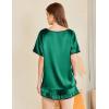 imageEkouaer Satin Pajama Set for Women 2 Piece Silk Pjs Soft Short Sleeve Sleepwear Top with Ruffle Shorts SXXLDeep Green