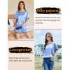 imageEkouaer Satin Pajama Set for Women 2 Piece Silk Pjs Soft Short Sleeve Sleepwear Top with Ruffle Shorts SXXLLight Blue