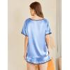 imageEkouaer Satin Pajama Set for Women 2 Piece Silk Pjs Soft Short Sleeve Sleepwear Top with Ruffle Shorts SXXLLight Blue