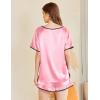 imageEkouaer Satin Pajama Set for Women 2 Piece Silk Pjs Soft Short Sleeve Sleepwear Top with Ruffle Shorts SXXLLight Pink