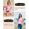imageEkouaer Satin Pajama Set for Women 2 Piece Silk Pjs Soft Short Sleeve Sleepwear Top with Ruffle Shorts SXXLLight Pink