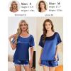 imageEkouaer Satin Pajama Set for Women 2 Piece Silk Pjs Soft Short Sleeve Sleepwear Top with Ruffle Shorts SXXLNavy Blue