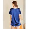 imageEkouaer Satin Pajama Set for Women 2 Piece Silk Pjs Soft Short Sleeve Sleepwear Top with Ruffle Shorts SXXLNavy Blue
