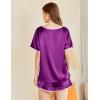 imageEkouaer Satin Pajama Set for Women 2 Piece Silk Pjs Soft Short Sleeve Sleepwear Top with Ruffle Shorts SXXLPurple