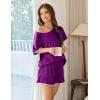 imageEkouaer Satin Pajama Set for Women 2 Piece Silk Pjs Soft Short Sleeve Sleepwear Top with Ruffle Shorts SXXLPurple