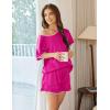 imageEkouaer Satin Pajama Set for Women 2 Piece Silk Pjs Soft Short Sleeve Sleepwear Top with Ruffle Shorts SXXLRose Red
