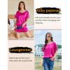imageEkouaer Satin Pajama Set for Women 2 Piece Silk Pjs Soft Short Sleeve Sleepwear Top with Ruffle Shorts SXXLRose Red