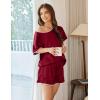 imageEkouaer Satin Pajama Set for Women 2 Piece Silk Pjs Soft Short Sleeve Sleepwear Top with Ruffle Shorts SXXLWine Red