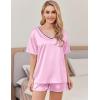 imageEkouaer Satin Pajama Set for Women 2 piece Silky Pj Set Soft Short Sleeve Sleepwear Summer Loungewear SXXLDeep Pink