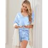 imageEkouaer Satin Pajama Set for Women 2 piece Silky Pj Set Soft Short Sleeve Sleepwear Summer Loungewear SXXLLight Blue