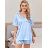 imageEkouaer Satin Pajama Set for Women 2 piece Silky Pj Set Soft Short Sleeve Sleepwear Summer Loungewear SXXLLight Blue