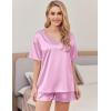 imageEkouaer Satin Pajama Set for Women 2 piece Silky Pj Set Soft Short Sleeve Sleepwear Summer Loungewear SXXLMauve Red