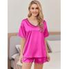 imageEkouaer Satin Pajama Set for Women 2 piece Silky Pj Set Soft Short Sleeve Sleepwear Summer Loungewear SXXLRose Red