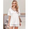 imageEkouaer Satin Pajama Set for Women 2 piece Silky Pj Set Soft Short Sleeve Sleepwear Summer Loungewear SXXLWhite