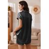 imageEkouaer Satin Pajamas WomenS Short Sleeve Sleepwear Soft Silk Button Down Loungewear Pjs Shorts Set Black M