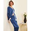 imageEkouaer Sexy Pajamas for Women Satin Pjs Set Two Piece Sleeping Set Long Silk Pajamas SetsNavy BlueXXL