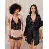 imageEkouaer Silk Pajama Sets for Women with Robe 3Pcs Silk Sexy Nightgown Set Floral Lace Trim Cami V Neck Loungwear