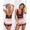 imageEkouaer Silk Pajama Sets for Women with Robe 3Pcs Silk Sexy Nightgown Set Floral Lace Trim Cami V Neck Loungwear