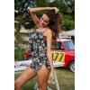 imageEkouaer Silk Pajamas Set for Women Satin Backless Lingerie Pjs Cami Top and Shorts NightwearBlack White Flowers