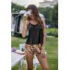 imageEkouaer Silk Pajamas Set for Women Satin Backless Lingerie Pjs Cami Top and Shorts NightwearBlackLeopard