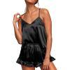 imageEkouaer Silk Pajamas for Women Satin Shorts Sets Deep V Neck Cami Tops 4 Piece Pjs Nightwear