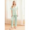 imageEkouaer Silk Satin Pajama Set for Women Soft Short Sleeve Button Down Pj Sets 3 Piece Sleepwear Loungewear SXXLLight Green