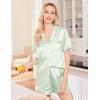 imageEkouaer Silk Satin Pajama Set for Women Soft Short Sleeve Button Down Pj Sets 3 Piece Sleepwear Loungewear SXXLLight Green