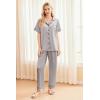 imageEkouaer Silk Satin Pajama Set for Women Soft Short Sleeve Button Down Pj Sets 3 Piece Sleepwear Loungewear SXXLLight Grey