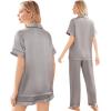 imageEkouaer Silk Satin Pajama Set for Women Soft Short Sleeve Button Down Pj Sets 3 Piece Sleepwear Loungewear SXXLLight Grey