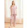 imageEkouaer Silk Satin Pajama Set for Women Soft Short Sleeve Button Down Pj Sets 3 Piece Sleepwear Loungewear SXXLLotus Pink