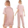 imageEkouaer Silk Satin Pajama Set for Women Soft Short Sleeve Button Down Pj Sets 3 Piece Sleepwear Loungewear SXXLLotus Pink