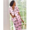 imageEkouaer Silk Satin Pajamas Set Women Short Sleeve Sleepwear Soft Button Down Loungewear Pjs SetPink Leopard