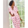 imageEkouaer Silk Satin Pajamas Set Women Short Sleeve Sleepwear Soft Button Down Loungewear Pjs SetPink Monkey