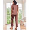 imageEkouaer Silk Satin Pajamas Set Women Short Sleeve Sleepwear Soft Button Down Loungewear Pjs SetSudan Brown