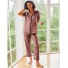 imageEkouaer Silk Satin Pajamas Set Women Short Sleeve Sleepwear Soft Button Down Loungewear Pjs SetSudan Brown