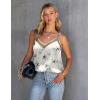 imageEkouaer Silk Tank Top for Women Mesh V Neck Satin Camisole Silky Sleeveless Tank Cami ShirtInk Flower
