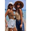 imageEkouaer Women Halter Top Backless Scroop Neck Slim Stretchy Ribbed Knit Camisole Crop Tops SXXLBeige